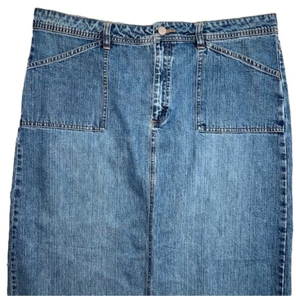 Old Navy Blue Jeans Vintage Y2K Denim A-Line Long Skirt Size 16 Rear Slit - Picture 2 of 7